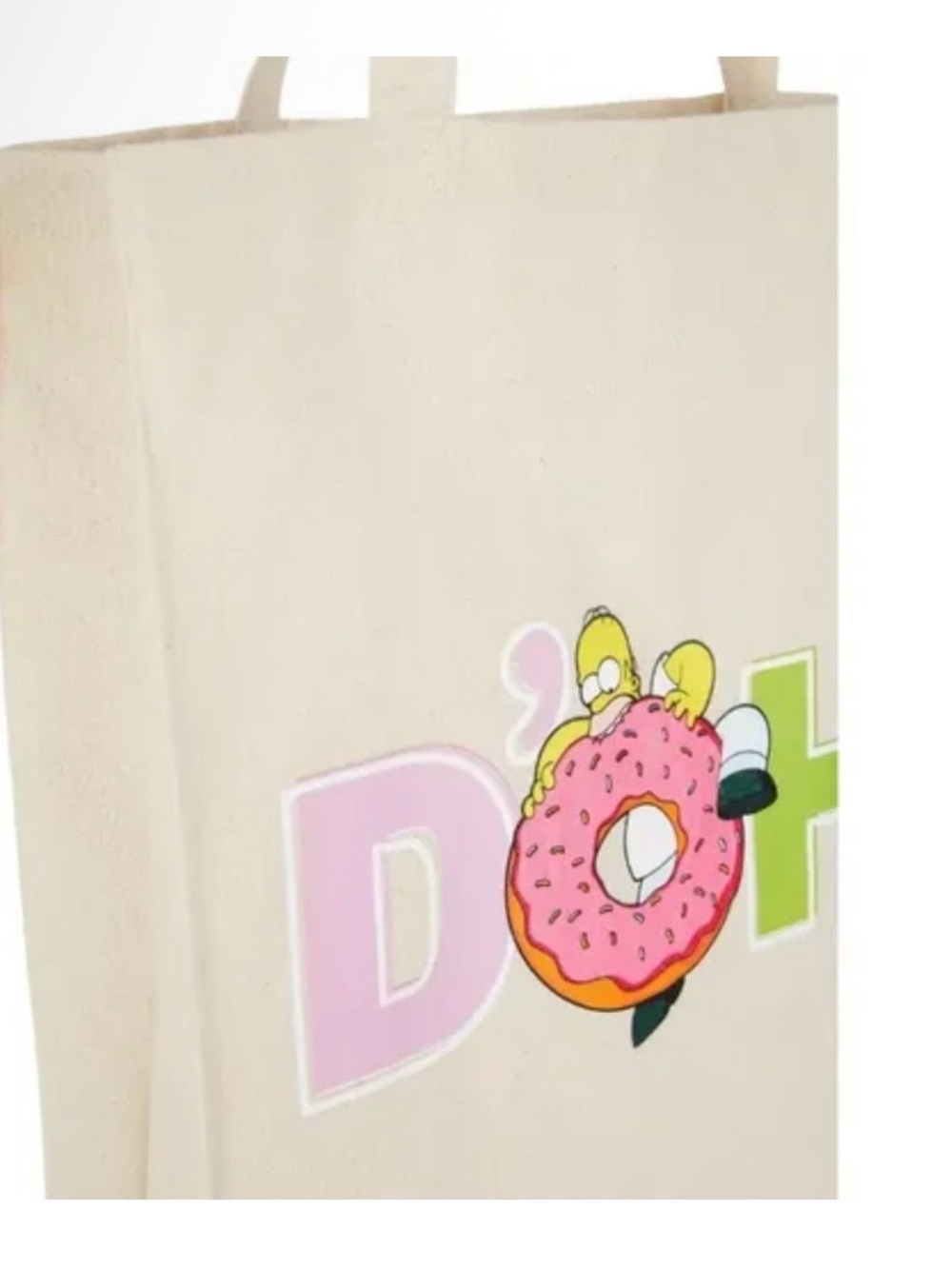 DOH! Cartoon Donut Graphic Canvas Tote Bag in Cream - Picture 3 of 3